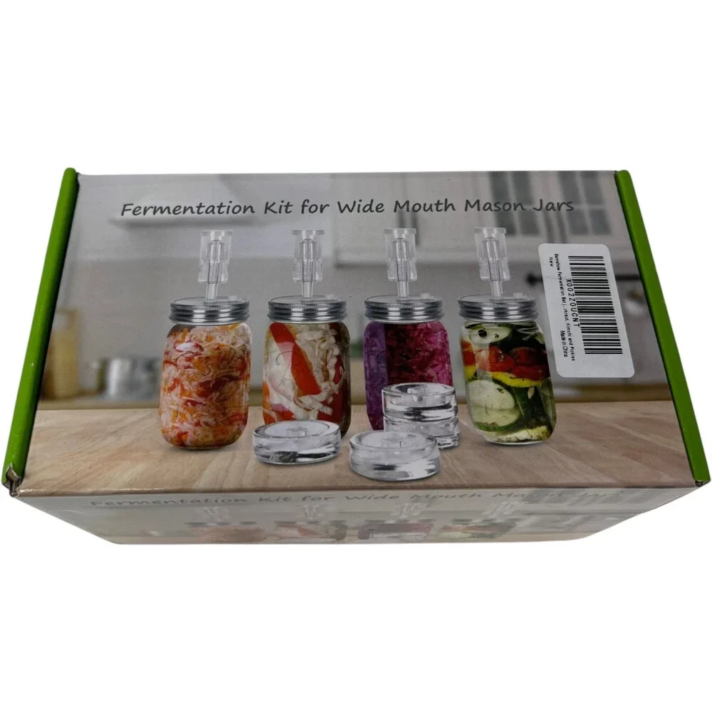 Fermentation Kit Wide Mouth Mason Jar Lids Air Valve Weights Sauerkraut Kimchi